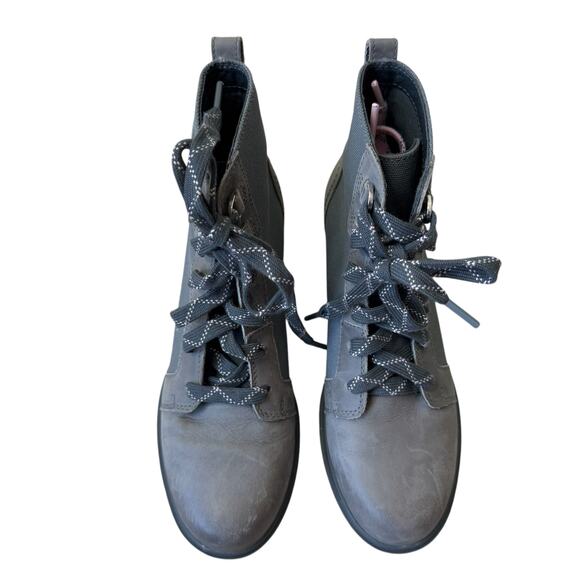 Sorel Evie II Lace Wedge Booties Quarry/Grill 8.5 - Picture 2 of 9